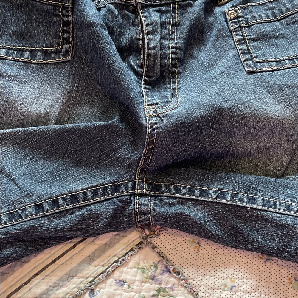 Angels Dark Blue Denim Shorts with Contrast stitching and fold-over hem, size 12 - Picture 10 of 10